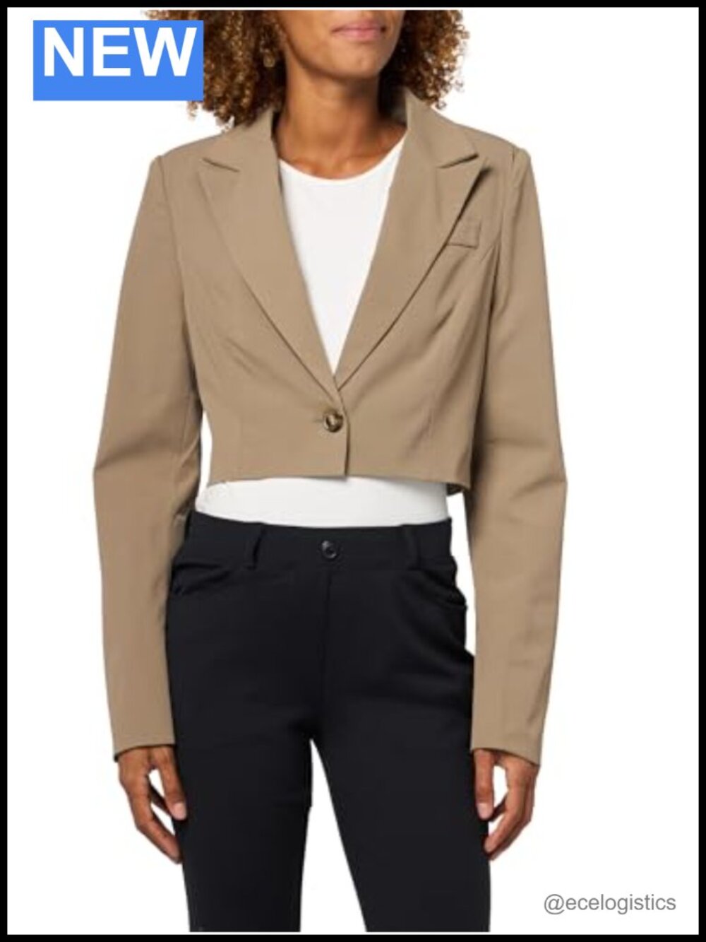 Oversized Cropped Boxy Tailored Blazer Woven Crepe Button Cuff Sleeve